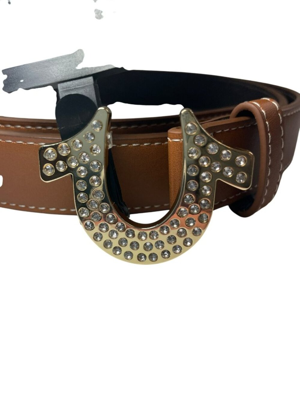 True Religion Brown Crystal Buckle Belt Faux Leather Size L/40 MSRP$59 NWT - Picture 2 of 8